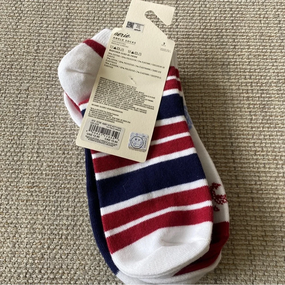 aerie Men's 3-Pack Navy, White & Red Athletic Ankle Socks